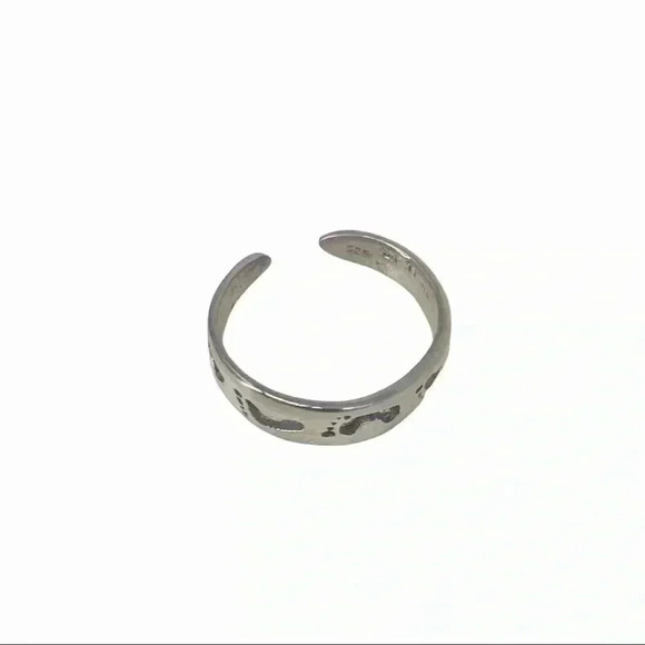 925 STAMPED STERLING SILVER FOOT PRINTS BEACH INSPIRED TOE RING SIZE XS - Picture 1 of 10